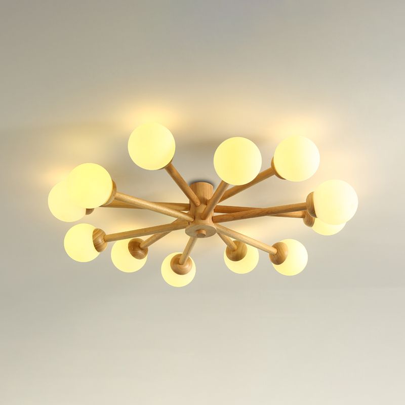 Modern Flush Light Fixtures Wood Sphere Flush Mount Lamp in Brown for Living Room