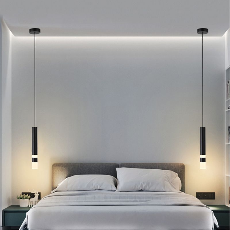 Pendante à LED cylindrique noire en simplicité moderne lampe suspendue en aluminium avec nuance acrylique