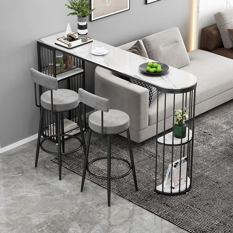 Modern Bar Dining Table Indoor Bar Height Pub Table Iron Base with Shelves