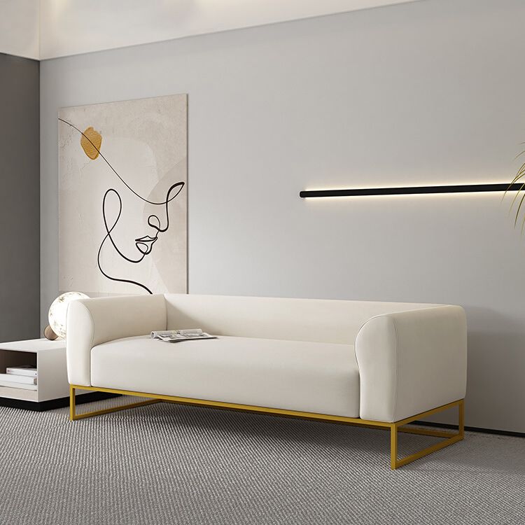 Modern 27.55" H Wood Frame Tuxedo Arm Sofa in White for Living Room