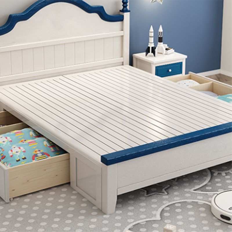 Contemporary Kids Bed White Solid Wood Panel Headboard Mattress with Drawers