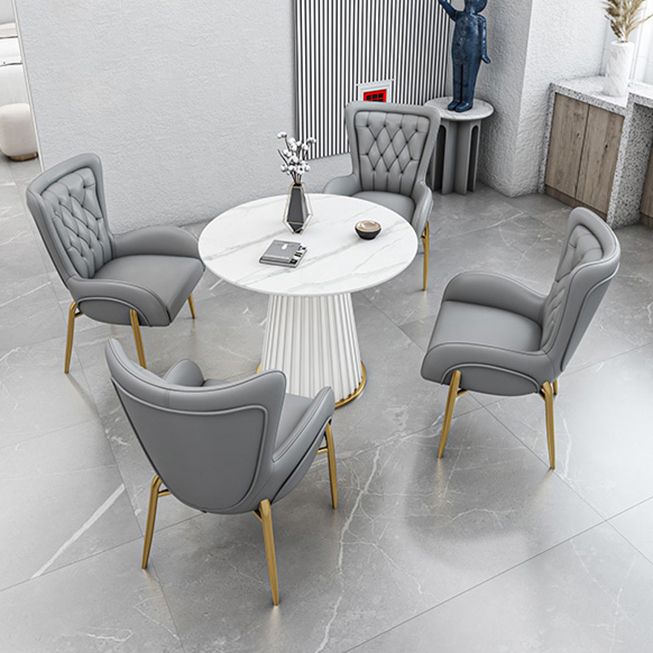 Glam Sintered Stone Dining Table Round Dinner Room Kitchen Table with Pedestal Base