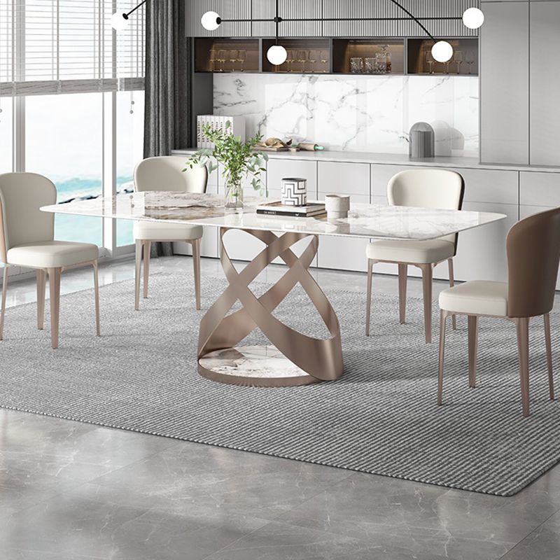 Modern Kitchen Dining Room Set with  Sintered Stone Top and Gold Base Dining Furniture