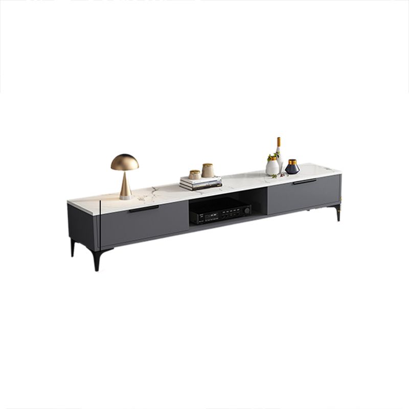 16 - Inch H Wood / Stone TV Console , Minimalist TV Cabinet - Grey / White