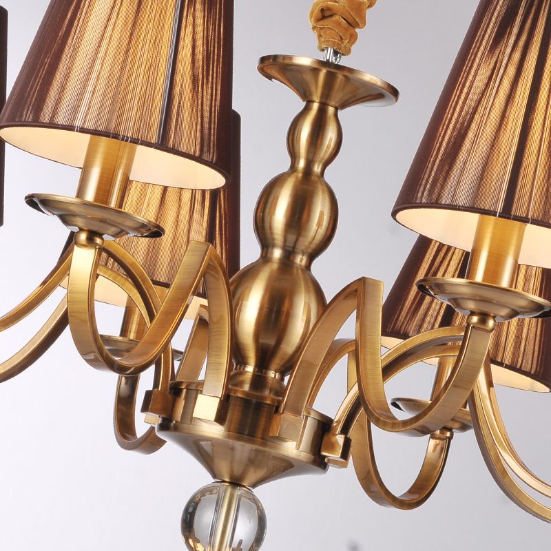 American Style Brass Chandelier Multi-Lights Hanging Pendant Lights with Fabric Shade