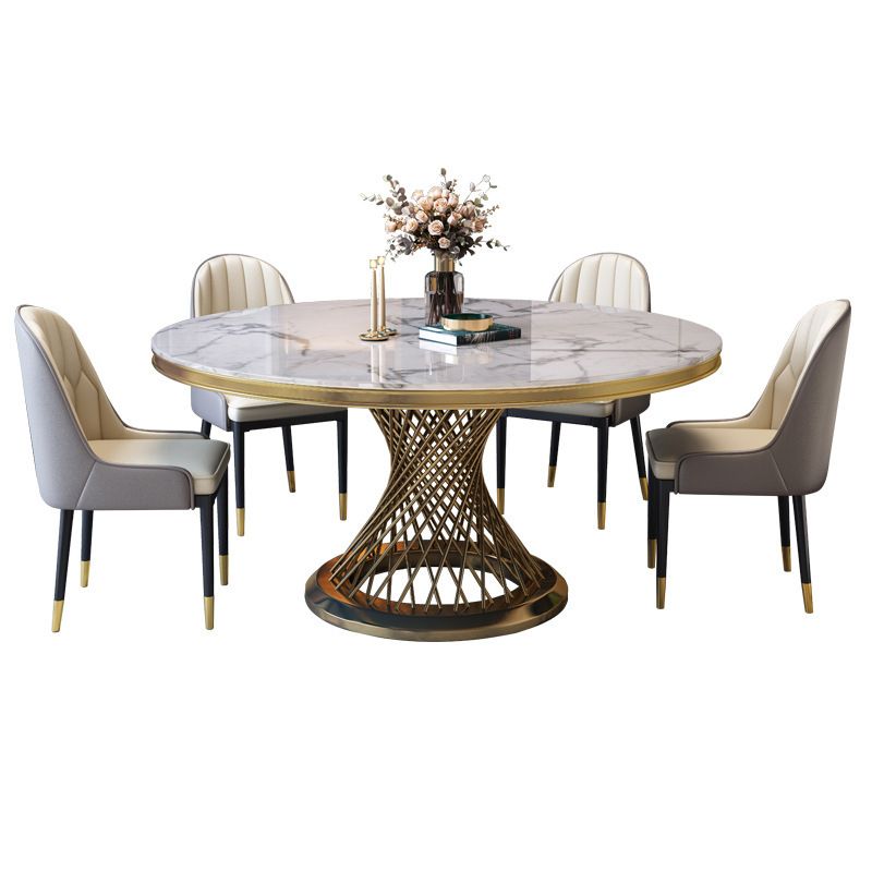 Modern Round Dining Table Steel Base Pedestal Table for Home Kitchen