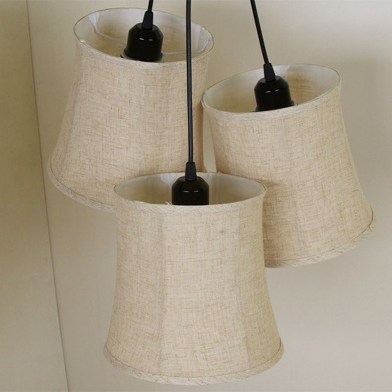 Flaxen Drum Shape Pendant Fixture Classical Fabric 1 Light Living Room Hanging Ceiling Light
