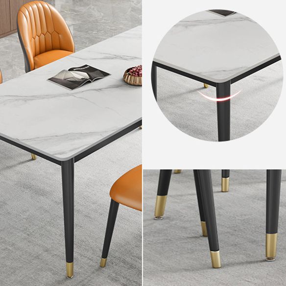 Contemporary Style Sintered Stone Dining Set with White Table and 4 Black Legs Base