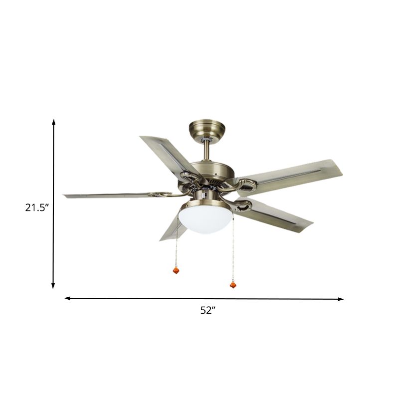 LED LED LED Semi Flush Mouted Vintage Verage Milky Glass Dome Shade 5 Blades Lampe Fan avec chaîne de traction, 42 "/ 48" / 52 "W
