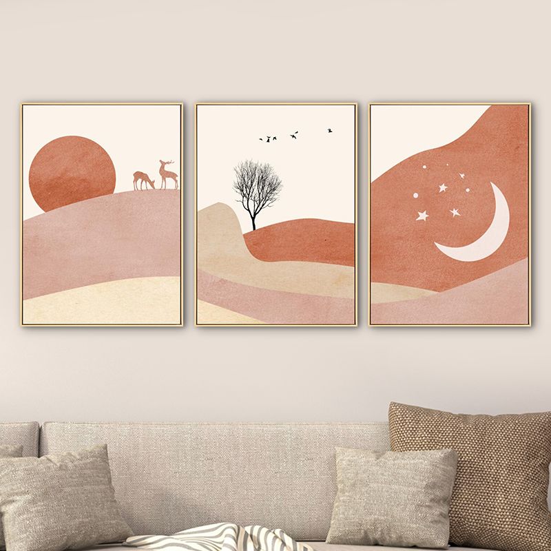 Kids Mountain Scenery Canvas Print Orange Multi-Piece Wall Art Decor for Living Room