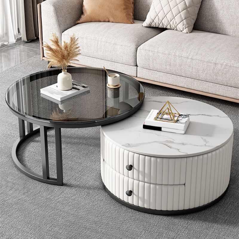 Round Nesting Coffee Table Set Frame Coffee Table Set with 2 Drawers