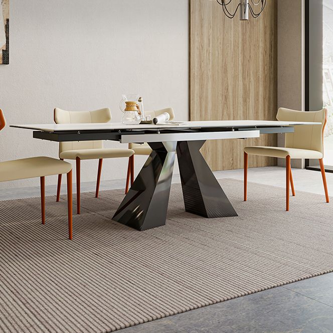 Mesa de comedor de lujo tradicional rectángulo Mesa de piedra sinterizada con base de doble pedestal