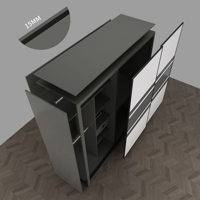 Contemporary Grey and White Storage Cabinet  Bedroom Cabinet with Sliding Doors