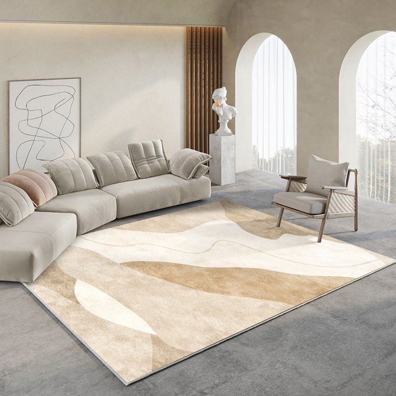 Apricot Tone Simple Area Rug Polyester Color Block Print Rug Non-Slip Backing Carpet for Living Room