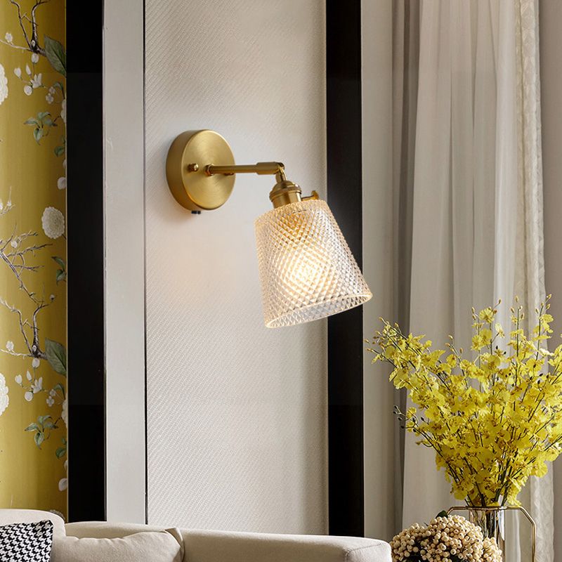 Contemporary Simple Glass Wall Sconce 1 Head Gold Wall Light for Living Room