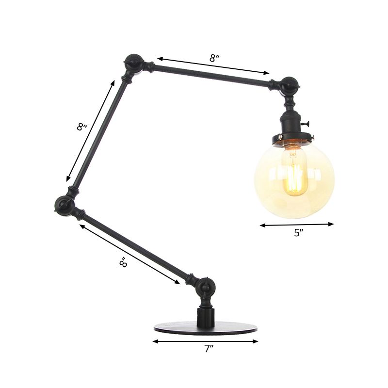 Industrial Global Table Lamp Amber/Clear Glass 1 Light Restaurant Table Light with Adjustable Arm in Black/Brass Finish