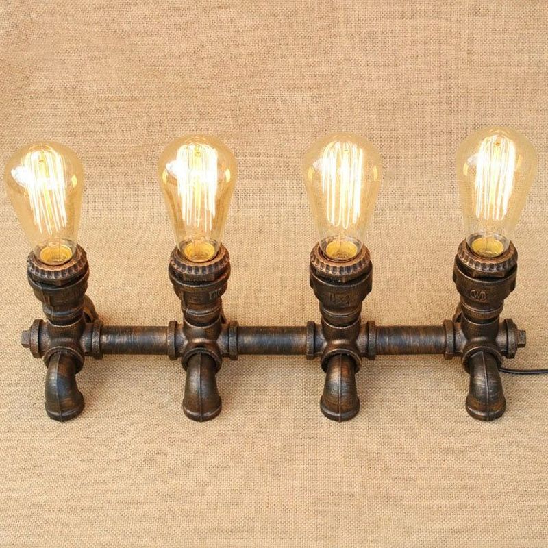 Bronze 2/3 lichten Standingslicht Industrieel Metallic Open bol Tafelverlichting met pijpontwerp voor coffeeshop