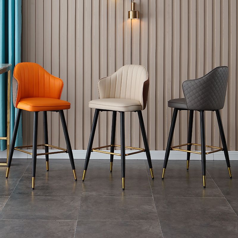 Glam Leather Bar Stool Backrest Counter Stool with Metal Legs