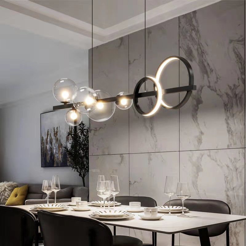 Modern Pendant Chandelier Globe Circle Island Lights 7 Light Metal Island Lamps in Black