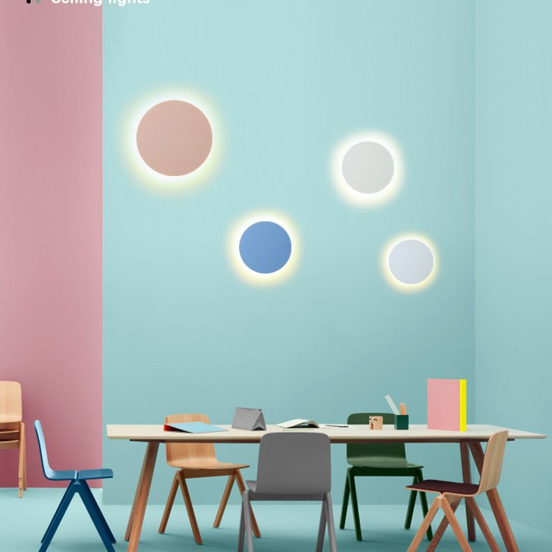 Metal Disc Wall Mount Lighting Modern Style LED Wall Sconce Lighting for Kids Bedroom