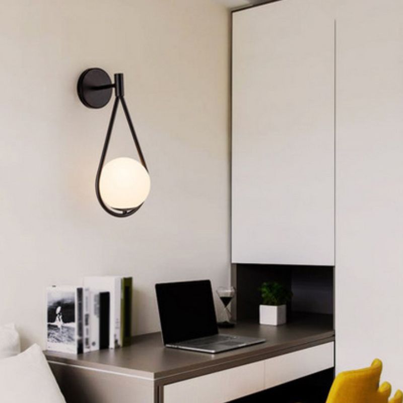 White Glass Globe Wall Light 1 Light Modern Minimalist Sconce Light for Study Living Room