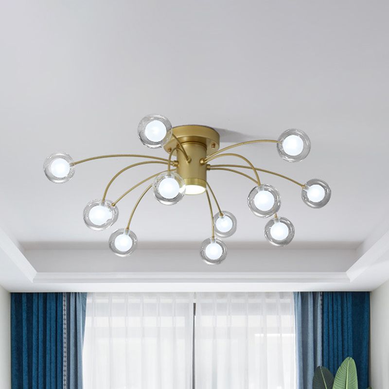 Bubble Flushmount Lighting Post Modern Clear Glass 13 Lights Brass Finish LED Flush Ceiling Lamp