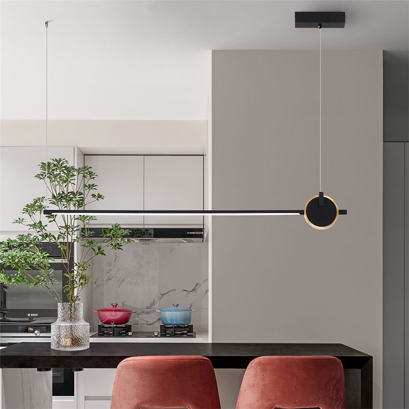 Black metal eiland licht modern 1-head lineair restaurant hangende lamp met acryl schaduw