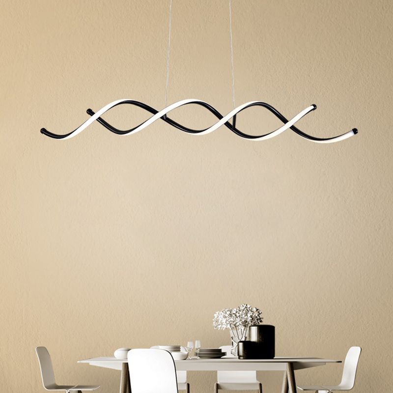 Silicone Black LED Island Light in Modern Simplicity Aluminium Linear Pendant Light for Dining Room