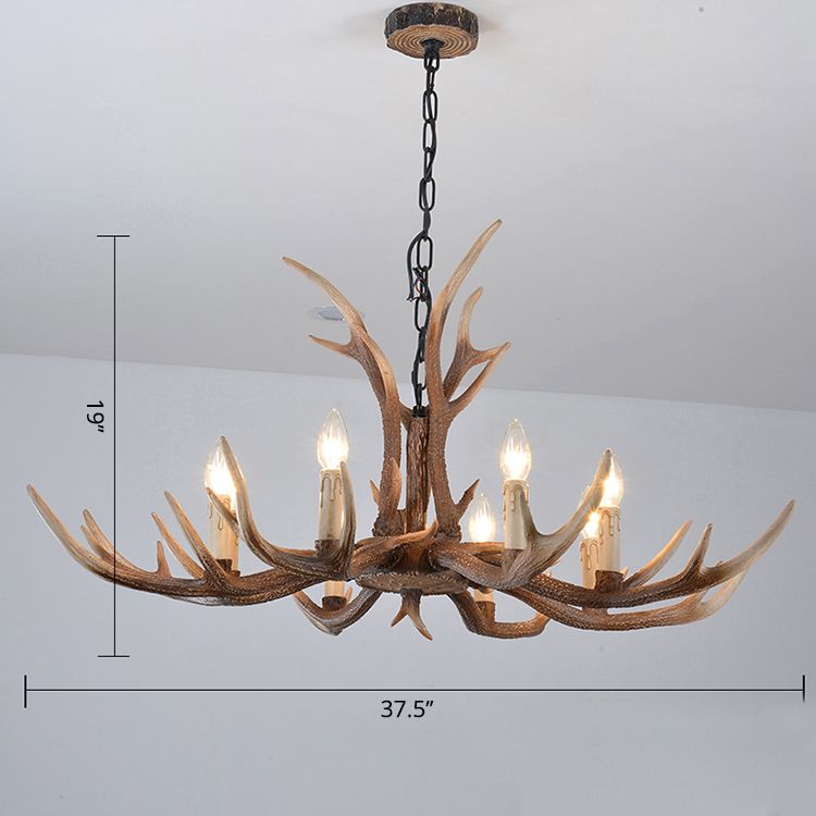 Antler Shaped Living Room Chandelier Countryside Resin Suspended Lighting Fixture