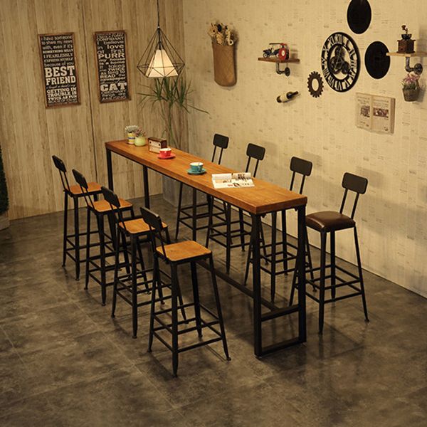 Solid Wood Bar Dinner Table Industrial Bar Dining Table with Black Base