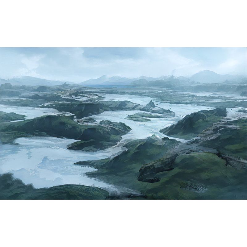 Mountain Landscape Illustration Mural Wallpaper Water-Resistant Wall Art for Sitting Room
