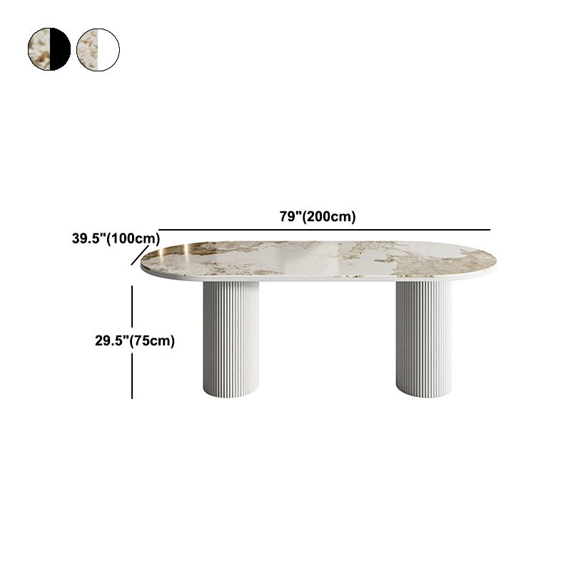 Gold Oval Stone Dining Site Table Modern Iron Double Pedestal Dining Table