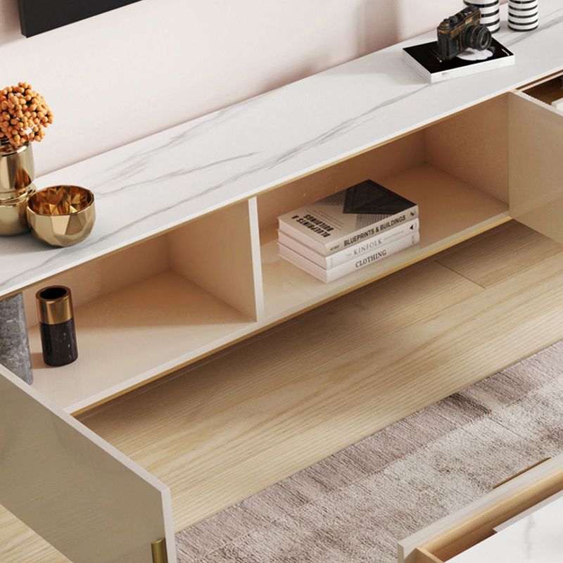 Stone Enclosed Storage TV Stand Glam Style TV Cabinet with 2 Drawers