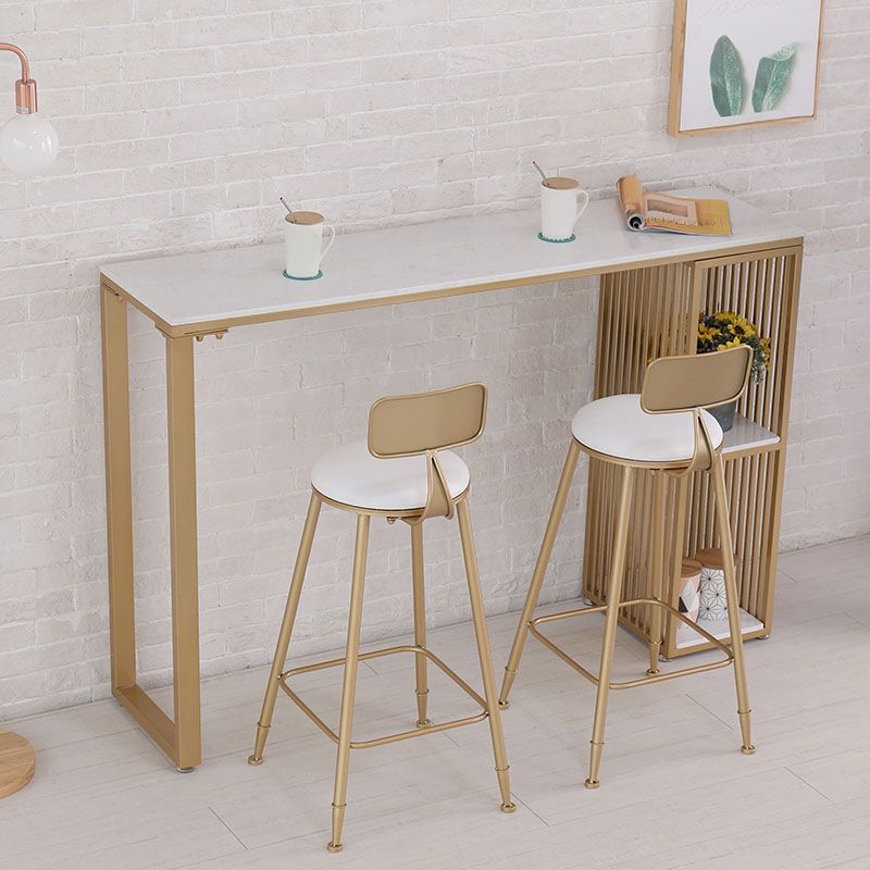 Modern Rectangle Pub Set 1/3 Pcs Stone Bar Table with Storage Shelves and Stools