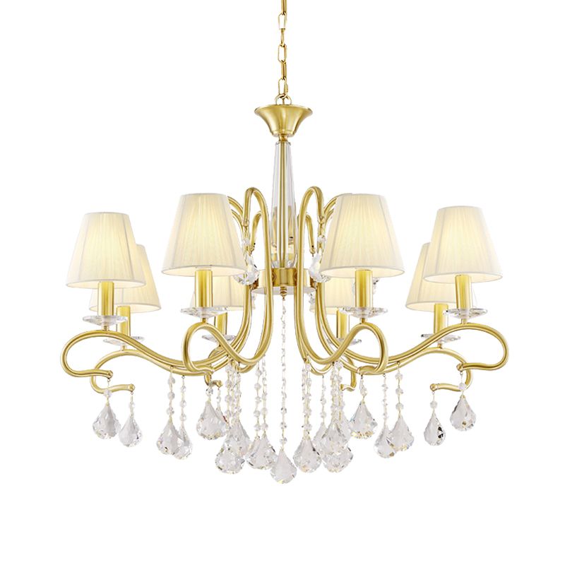 Plafond cristal en laiton Chandelier Country Country Style Metallic Swirl Arm Pendululum Light With Cone Fabric Shade