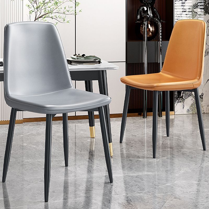Home Scandinavian Side Chair Solid Back Metal Dining Room Chair with Black Legs