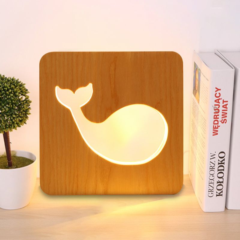 Beige quadratische kleine Schreibtischlicht mit Delphin modernem Holztischlicht für Kinderschlafzimmer