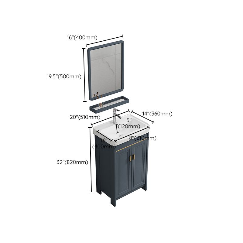 Freestanding Bath Vanity Blue Rectangle Mirror 2 Doors Bathroom Vanity with Single Sink