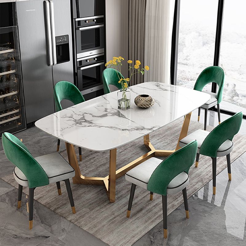 Glam Dining Faux Marble Table Rectangle Table with Metal Legs for Kitchen