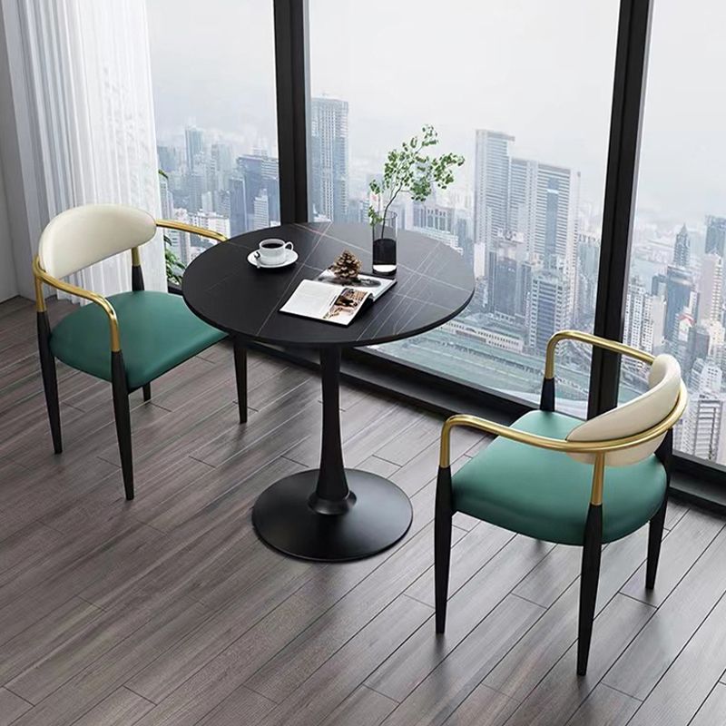 Contemporary Faux Leather Arm Dining Chair for Home in Gold Finish