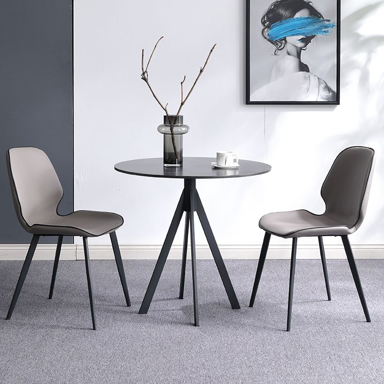 Round Sintered Stone Two-Color Dining Table Simplicity 4 Legs Table for Dining Room