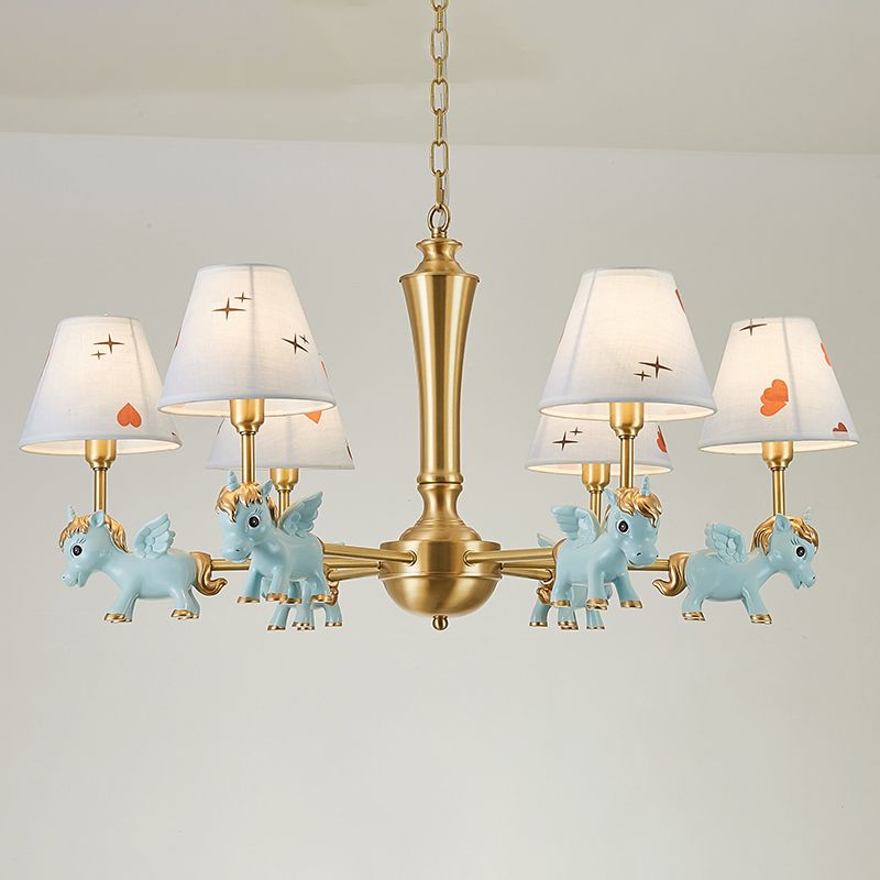 Motif de coeur lustre éclairage enfants tissu suspension de chambre à coucher avec licorne décorative