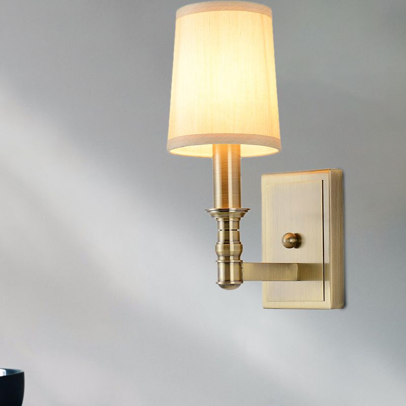 Lampada a parete da 1/2 luci lampada a parete mondiale con corridoio con tonalità di tessuto cilindro in ottone