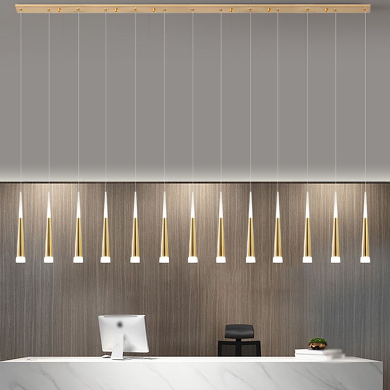 Simplicité LED Pendant Gold Small Drop Drop Lampe avec une teinte acrylique conique pour la salle à manger