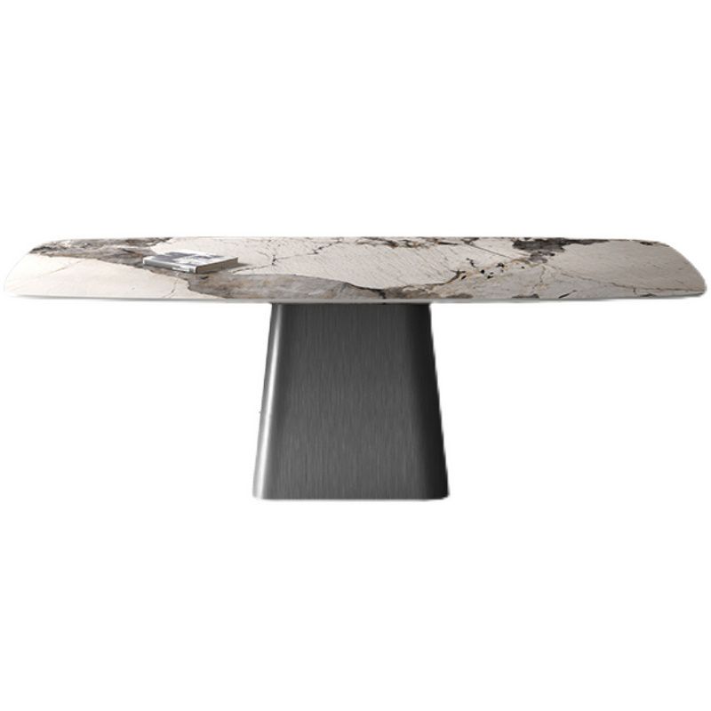Industrial Sintered Stone Dining Table Rectangle Table with Metal Base