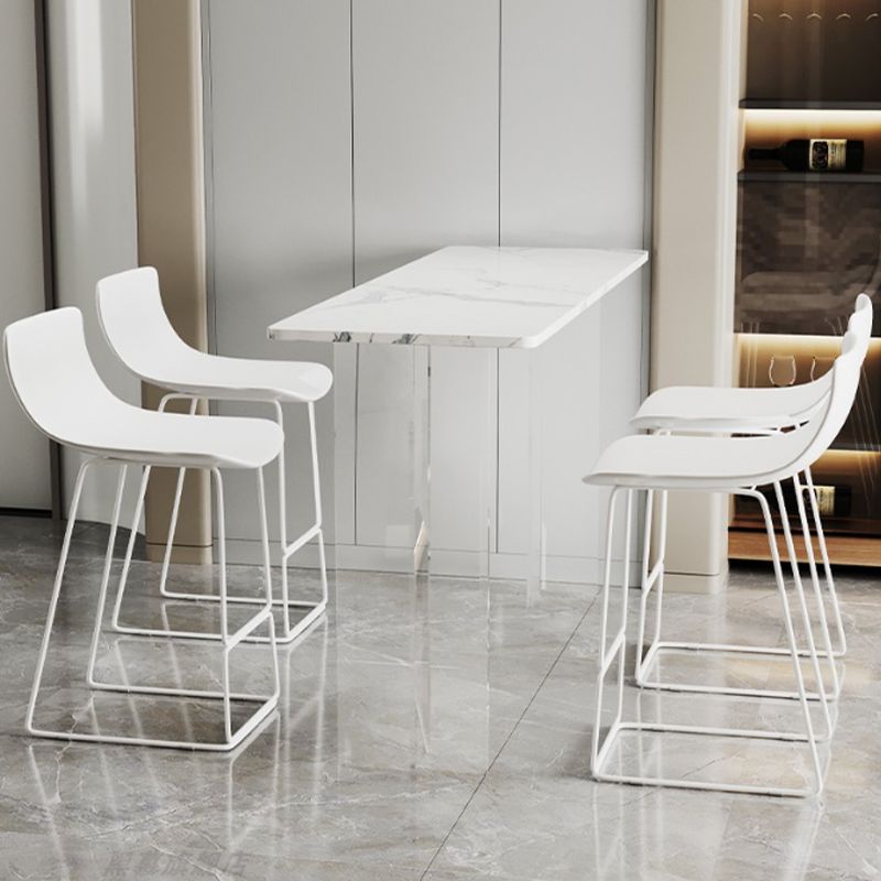 Rectangle Bar Pub Table Set 3 Pcs Stone Top Bar Table and Metal Frame Stools