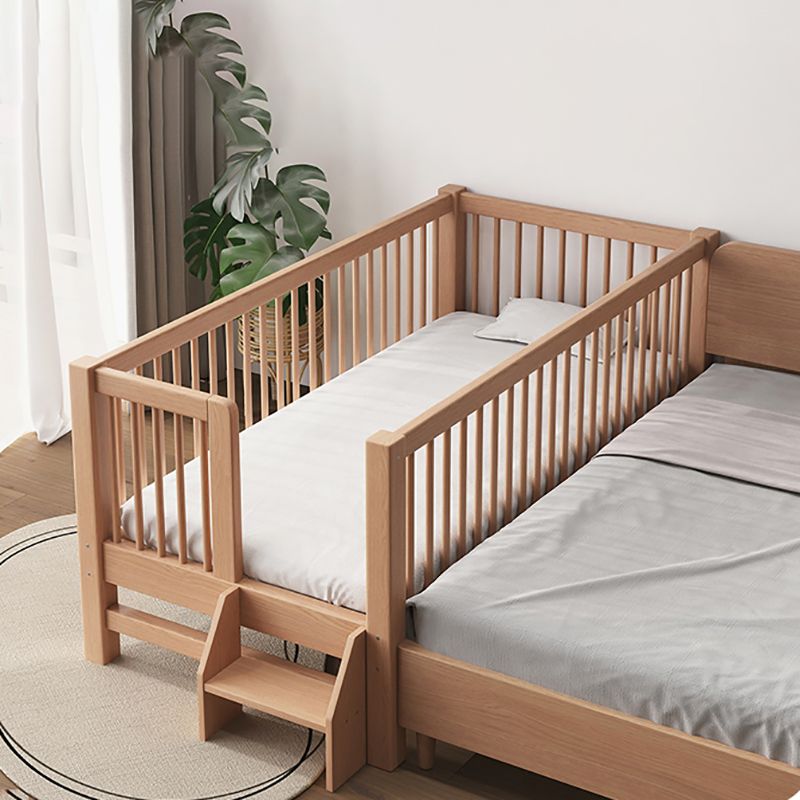 Farmhouse Nursery Bed Solid Wood Baby Crib with Guardrails and Mattress