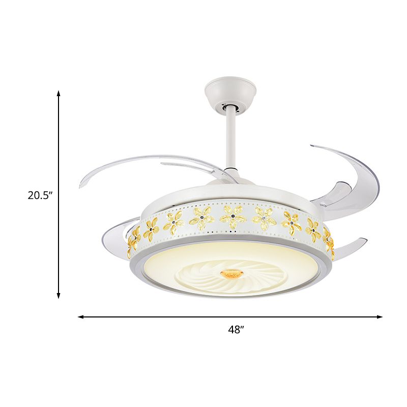Modern stijlvolle LED -plafondventilator Licht metallic Wit Vortex Semi Flush Lamp met ingebed Amber Crystal Accent