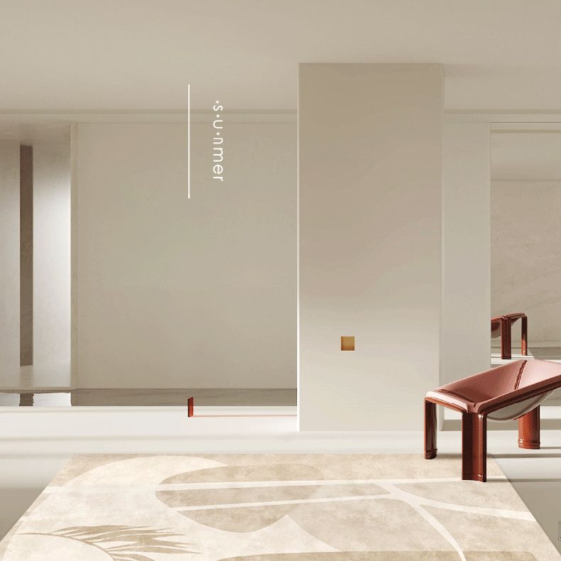 Apricot Tone Simple Area Rug Polyester Color Block Print Rug Non-Slip Backing Carpet for Living Room