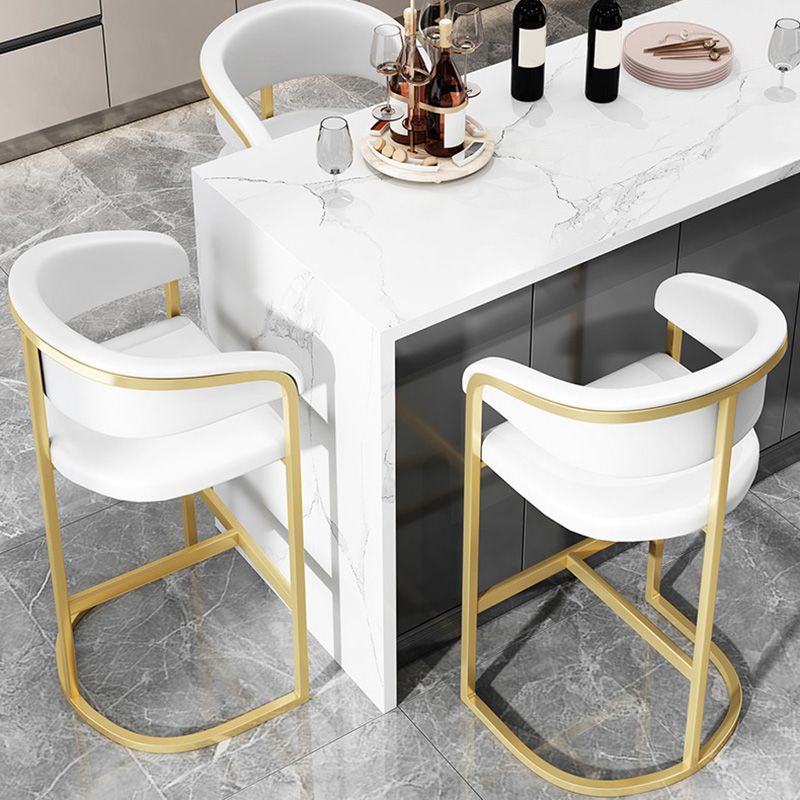 Glam Style Faux Leather Barstool Low Back Bar Stool with Gold Frame